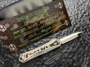 Heretic Knives Custom Manticore S Hand Ground Mirror Polish Double Edge Blade , Stainless Steel Handle with Mammoth Ivory Inlay, Bronzed Hardware S/N 004