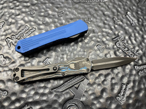 Heretic Knives Manticore S DLC Double Edge, Blue Camo Carbon Backcover Black Hardware H024-6A-BLU/CF