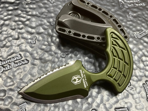 Heretic Knives Sleight Modular Push Dagger Sleight Green handle with Stonewash Full Serrated Blade H050-2C-GRN