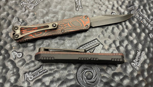 Heretic Knives Manticore S DLC Stonewash Bowie, Black Handle w/ Orange Camo CF Backcover, DLC Hardware, DLC Button and Ti Clip H022B-6A-ORCF