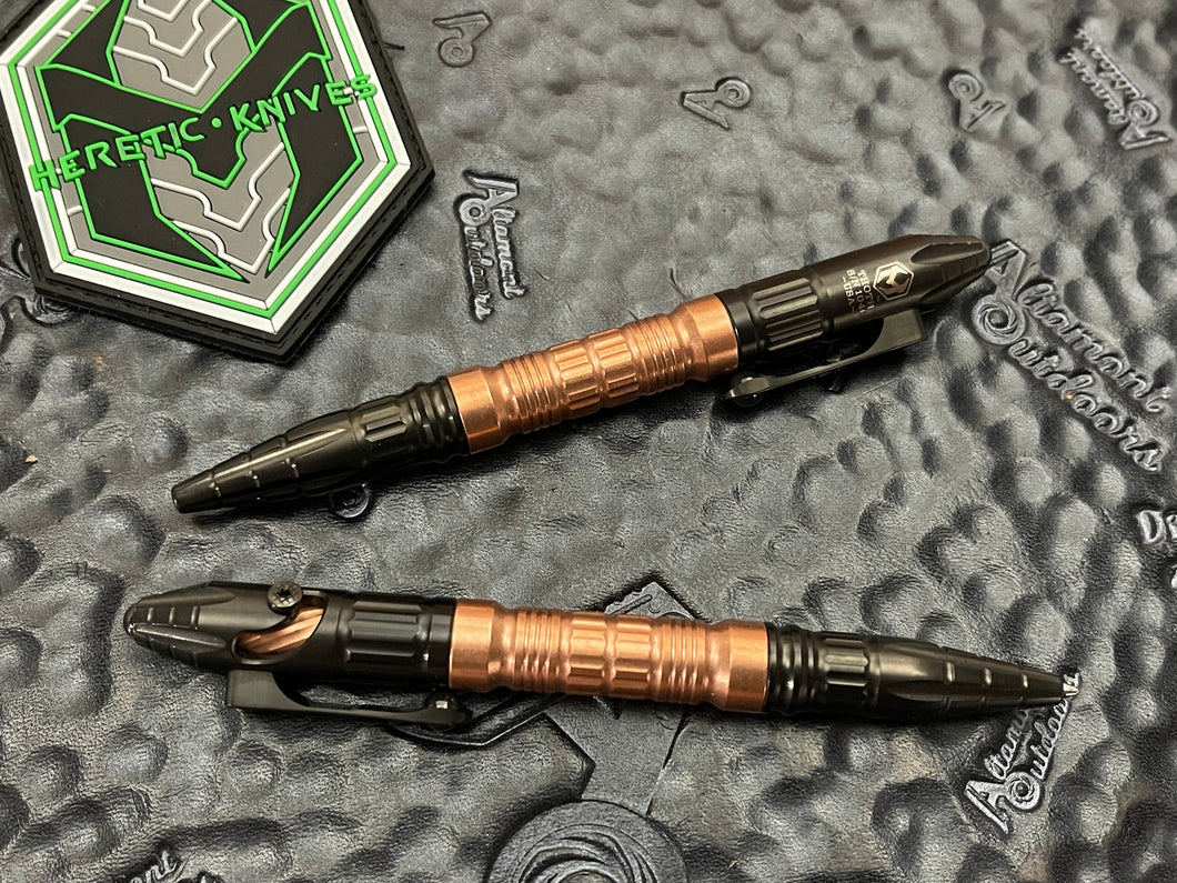 Heretic Thoth Tactical Pen DLC Titanium cap and tail, Tumbled Copper Barrel/Bolt, and DLC Ti clip H038-DLC/Cu
