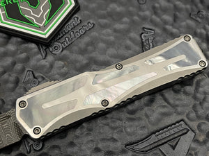 Heretic Knives Custom Colossus Tanto Vegas Forged Damascus, Hand Rubbed Stainless w/ Mother of Pearl Inlay