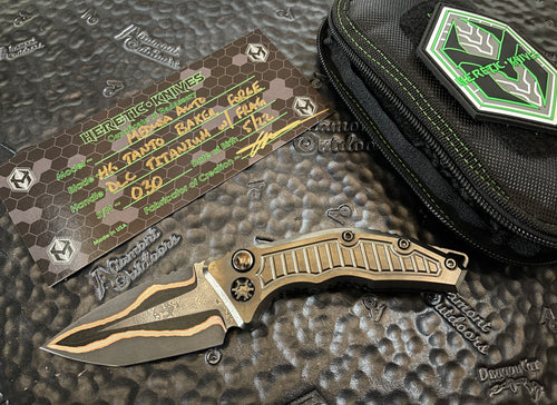 Heretic Knives Custom Medusa Auto Tanto DLC Titanium w/ Frag Pattern Hand  Ground Stealth Polish Elmax Abalone Inlaid Clip DLC Hardware DLC Inlaid  Abalone Inlaid Button (Pre-Owned)