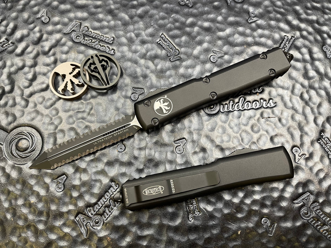 Microtech Ultratech Spartan 223-D3T Black Handle, Double Edge Full Serrated both sides