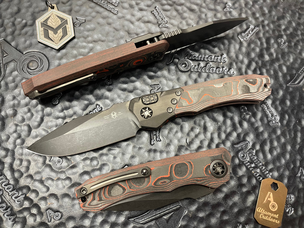 Heretic Knives Wraith Auto DLC Blade and Hardware, Orange Camo Carbon Fiber Handle H000-6A-ORCF