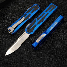 Heretic Knives Colossus Stonewashed S/E Part Serrated, Blue handle, Standard Clip & Hardware H039-2B-BL