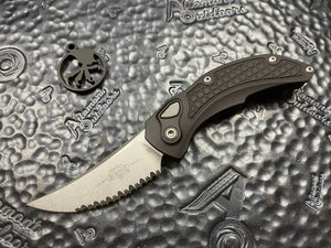 Microtech / Bastinelli Collaboration Brachial Automatic Folding Knife Black / Stonewash Full Serrated 268A-12
