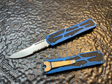Heretic Knives Colossus Stonewashed S/E Part Serrated, Blue handle, Standard Clip & Hardware H039-2B-BL