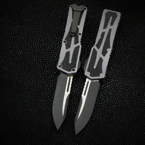 Heretic Knives Colossus Two-Tone Black S/E, Gray handle, Black Clip & Hardware H039-10A-GRAY
