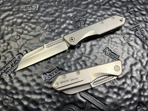 Heretic Knives Custom Prototype Jinn Slipjoint Titanium Scales, Stonewashed Wharncliffe