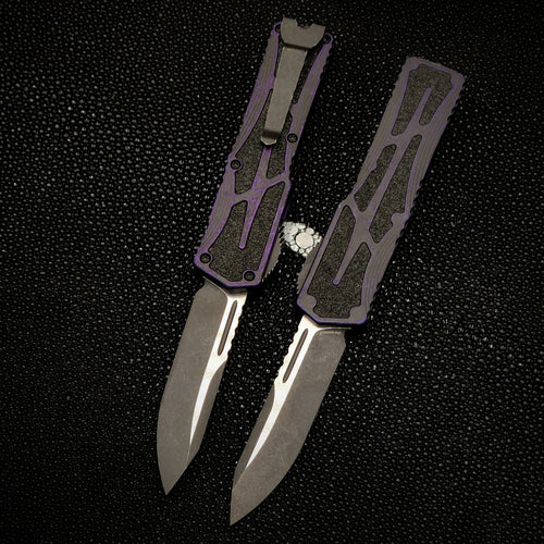 Heretic Knives Colossus Battleworn S/E, Breakthrough Purple handle, BW Black Clip & Hardware H039-14A-BRKPU