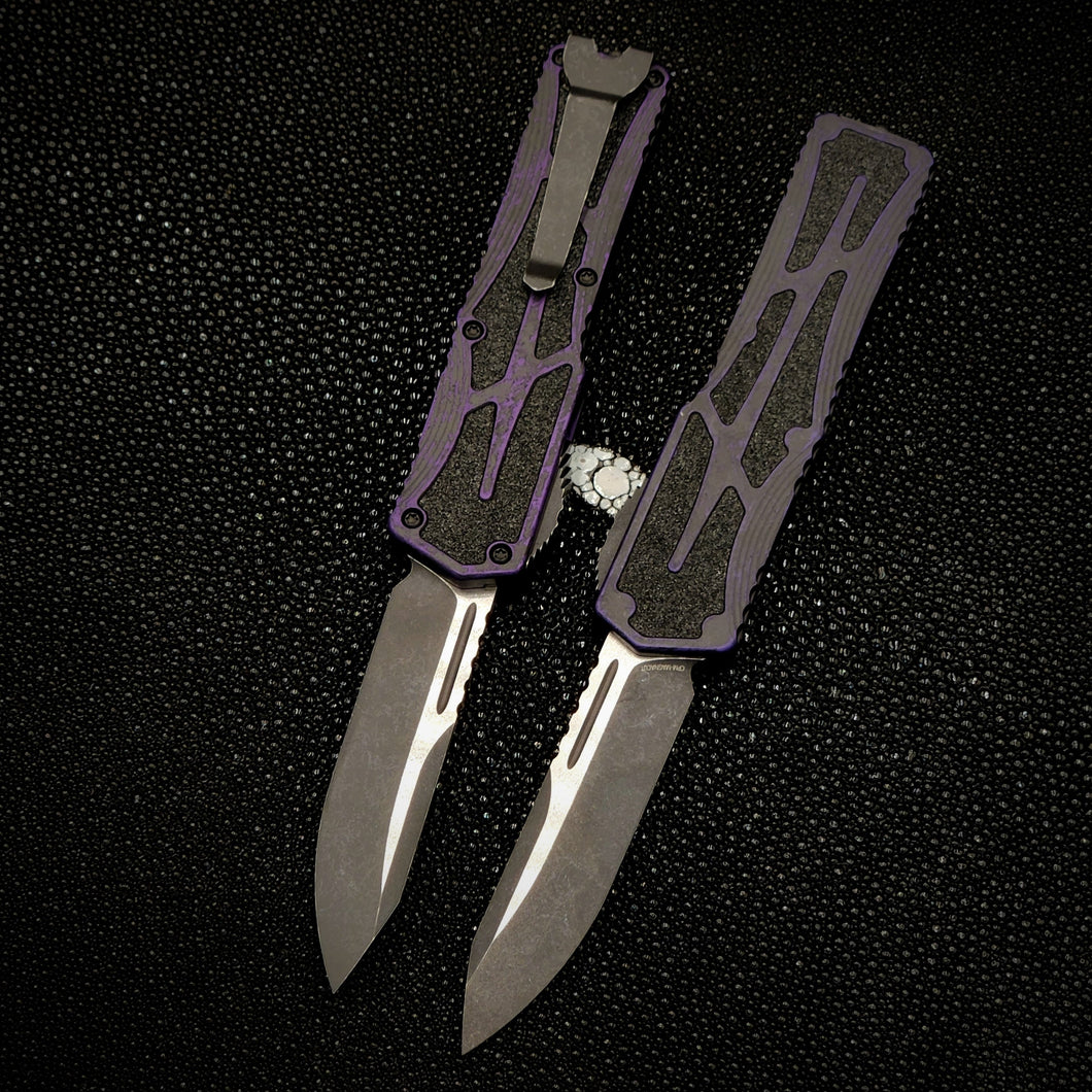 Heretic Knives Colossus Battleworn S/E, Breakthrough Purple handle, BW Black Clip & Hardware H039-14A-BRKPU