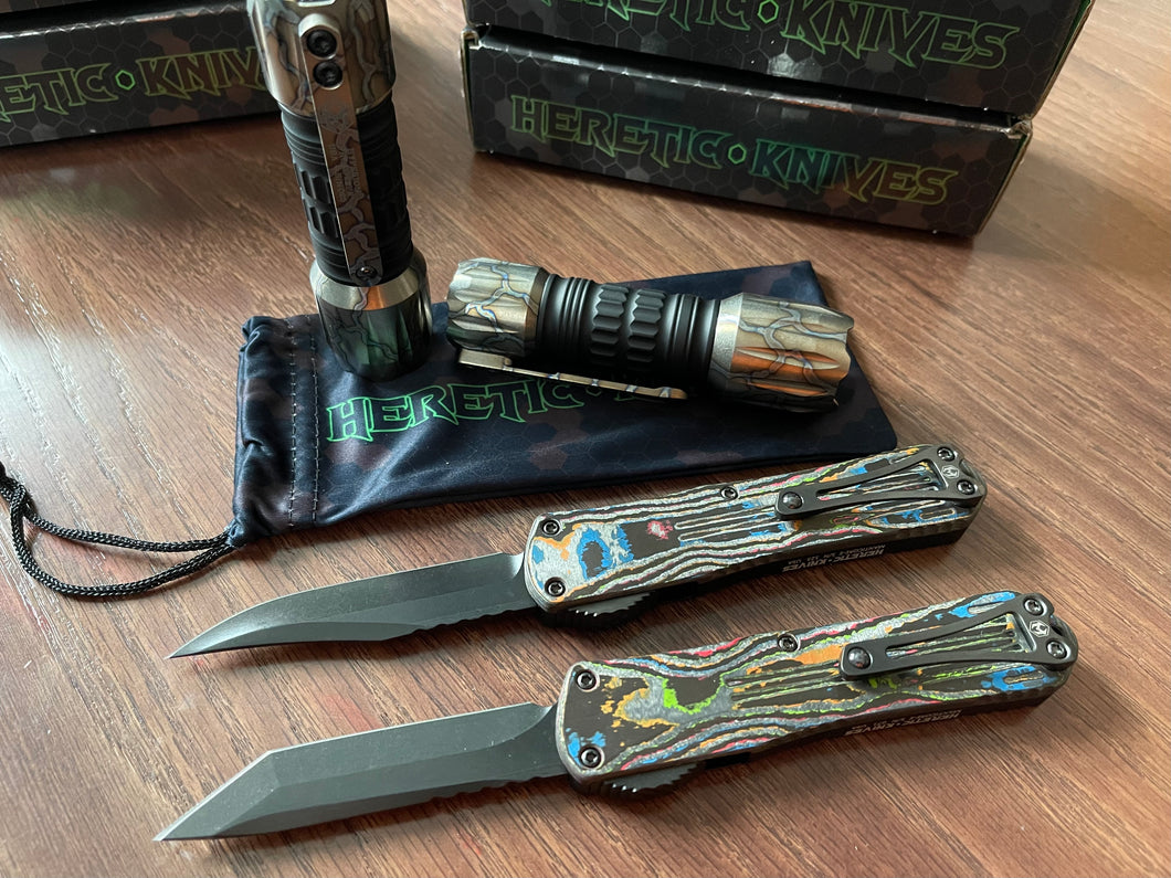 Heretic Knives Manticore E Awesome 80s Camo Carbon DLC TANTO, DLC Hardware H027- 6A-CF80s