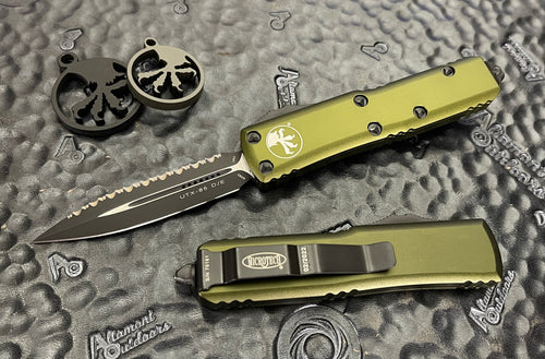 Microtech UTX-85 D/E OD Green Full Serrated Automatic OTF 232-3OD