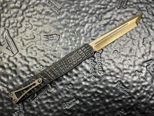 Heretic Knives Custom Cleric II Crocodile Inlay - Hand Ground Vegas Forge Bronze 3V Damascus, Black handle and Crocodile Inlay and Bronze accents