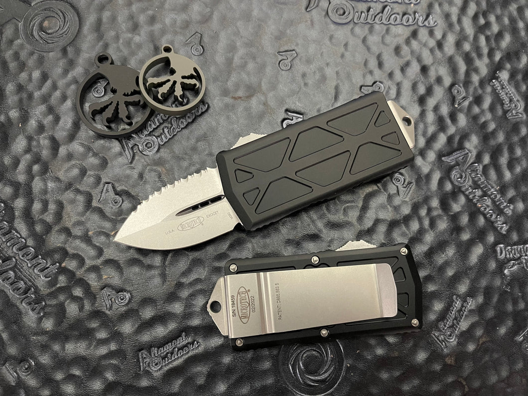 Microtech Exocet Dagger FULL SERRATED Stonewashed 157-12 California Legal OTF Automatic Knife Money Clip