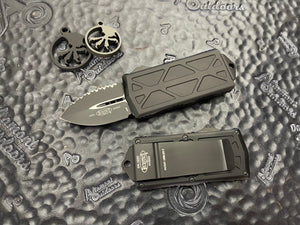 Microtech Exocet Dagger FULL SERRATED Black Tactical 157-3T California Legal OTF Automatic Knife Money Clip