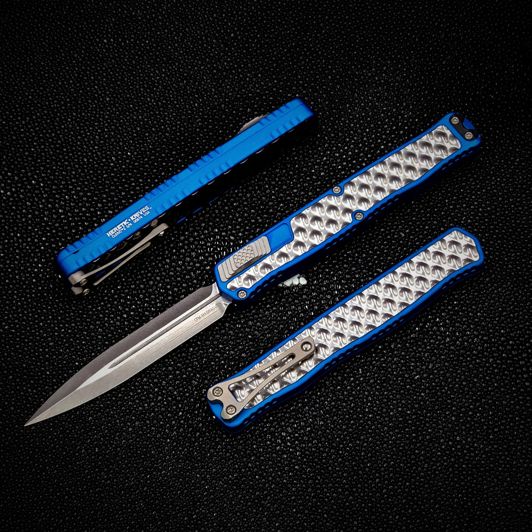 Heretic Knives Cleric II Stonewashed- BLUE -D/E With Stainless Inlay H020-2A-BLU