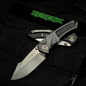 Heretic Knives Pariah Dual Action Black Anodized Handle, Stonewashed Blade, Stonewashed Hardware H048-2A    SHIPS ON THURS DEC 23