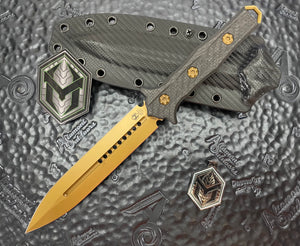 Heretic Knives Nephilim Ti Nitride Double Edge Fixed Blade with Carbon Fiber Scales H003-9A-CF