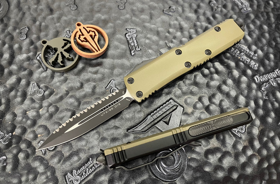 Microtech UTX-85 D/E Full Serrated G-10 Top OD Green 232-3GTODS Signature Series