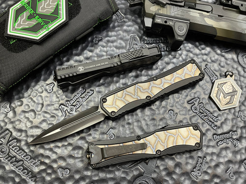 Heretic Knives Custom Colossus Hand Ground DLC D/E , Flamed Ti Inlay, DLC accents