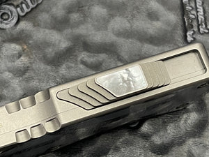 Heretic Knives Custom Colossus Tanto Vegas Forged Damascus, Hand Rubbed Stainless w/ Mother of Pearl Inlay