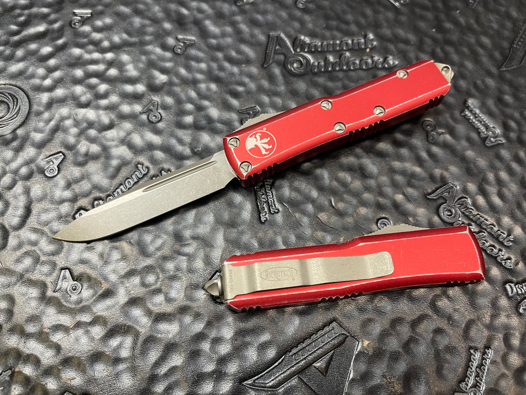 Microtech UTX-85 S/E Distressed Red Stonewashed Standard 231-10DRD
