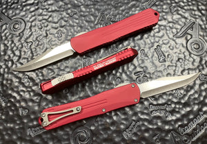 Heretic Knives Manticore X Stonewashed Bowie Bead Blast Hardware, Machined Ti Clip  H030B-2A-RED