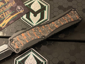 Heretic Knives Custom Colossus D/E HG Vegas Forged DLC Razor Wire Damascus, Black Ano Handle w/ Copper Snakeskin Fat Carbon Inlay