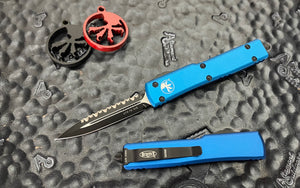 Microtech UTX-70 Double Edge Full Serrated  Blue 147-3BL
