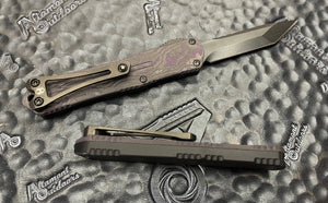 Heretic Knives Manticore S DLC Stonewash Tanto, Black Handle w/ Purple Camo CF Backcover, DLC Hardware, DLC Button and Ti Clip H023-6A-PUCF