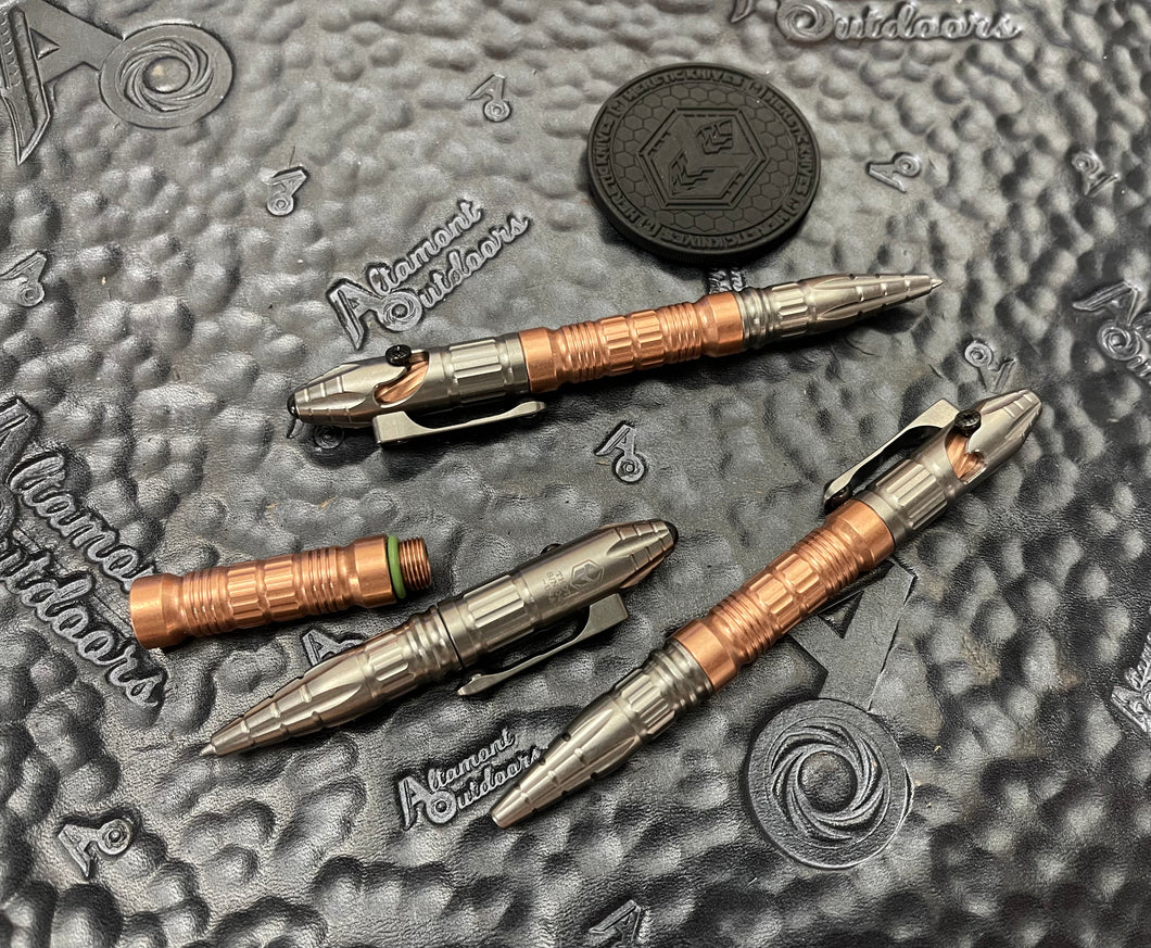 Heretic Thoth Tactical Pen Stonewash Titanium w/ Copper Barrel DLC Hardware H038-Ti/Cu