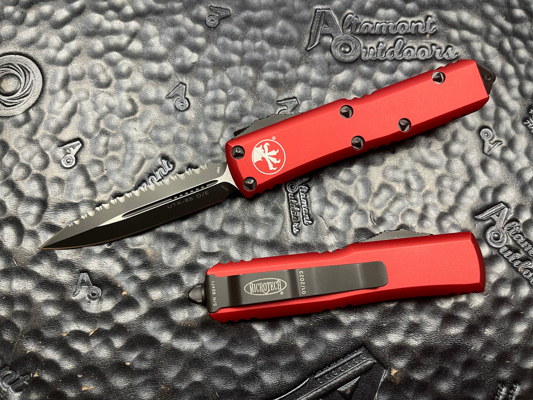 Microtech UTX-85 D/E Red Full Serrated Automatic OTF 232-3RD